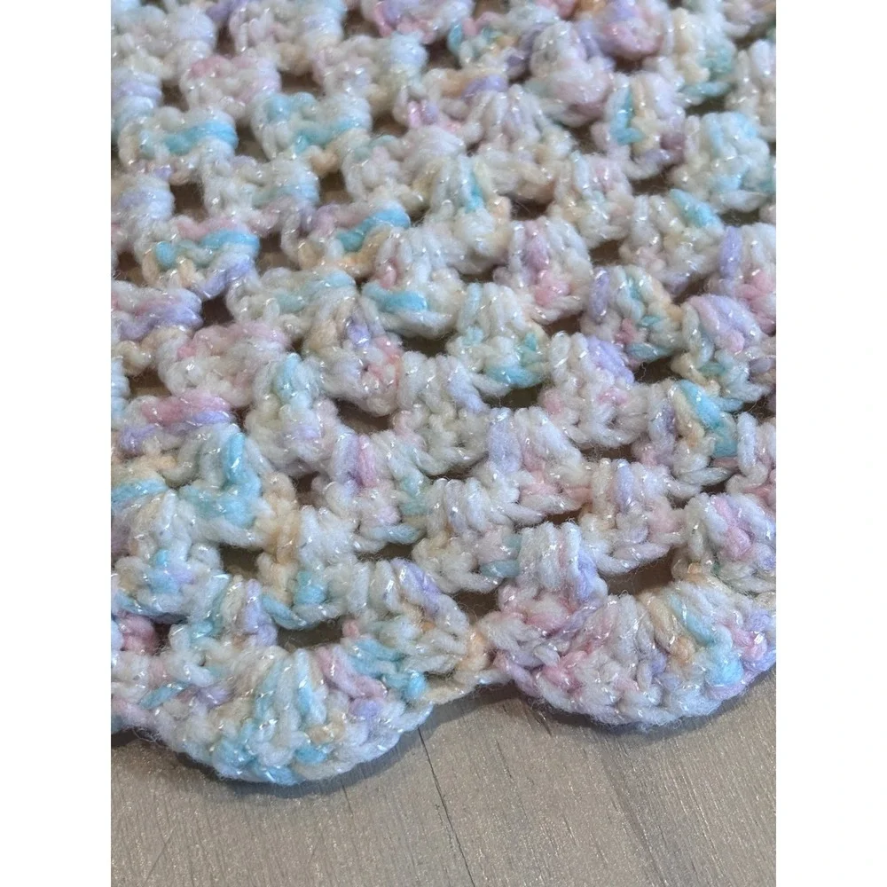 Handmade Crochet Baby Blanket Pastel Pink Blue White Granny Square Scalloped 27